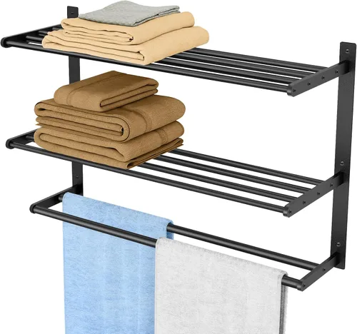 Vista 10 de BETHOM Toallero para baño montado en la pared, toallero de 3 niveles estilo hotel con toalleros, toalleros de níquel cepillado para baño lavabo, 16