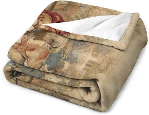 Vista 4 de Aubusson - Manta de franela con estampado francés antiguo de 50 x 40 pulgadas, manta ligera y esponjosa de invierno y otoño, acogedora y suave felpa