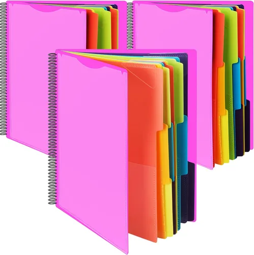Vista 8 de Chinco Paquete de 3 organizadores de proyectos escolares de polietileno de 24 bolsillos con 12 divisores, carpeta de proyectos en espiral