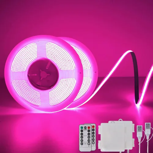 Vista 13 de OMIKA Tira de luces LED COB RGB de 6.6 pies, funciona con pilas, control remoto, regulable, cambio de color, tira de luces LED de batería, cortables