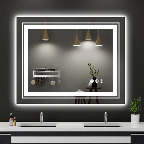 Vista 37 de Snowdool - Espejo de baño LED, de 24 x 36 pulgadas, con luz delantera y trasera, antiempañamiento, espejo de tocador de baño para pared, con función