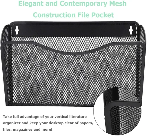 Vista 3 de EASEPRES Organizador de archivos colgante de malla de un solo bolsillo, soporte vertical para archivador de revistas, cesta de montaje, carpeta