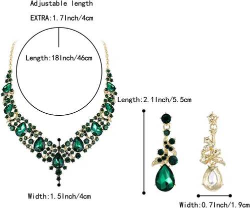 Vista 4 de BriLove Elegante conjunto de collar y aretes colgantes de lágrima de cristal para mujer