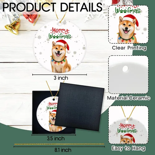 Vista 7 de Shiba Inu Gifts - Adornos navideños de cerámica para árbol y auto