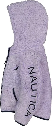Vista 3 de Nautica Sudadera con logotipo para niña, sudadera con capucha de forro polar con cremallera frontal completa y bolsillos