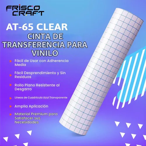 Vista 2 de Frisco Craft AT-65 Cinta de transferencia transparente para vinilo con rejilla de alineación y respaldo de papel - Rollo de larga duración Rejilla