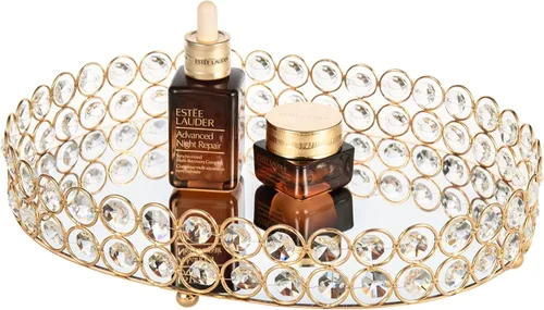 Vista 6 de Feyarl Bandeja de perfume de cristal, organizador de maquillaje, joyería ornamentada, baratija, herramientas cosméticas, almacenamiento decorativo