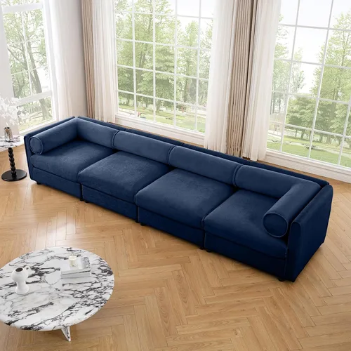 Vista 15 de Sofá biplaza azul de 75.5 pulgadas, sofás seccionales grandes de 2 plazas para sala de estar, sofá modular de tela de felpilla, juego de sofás