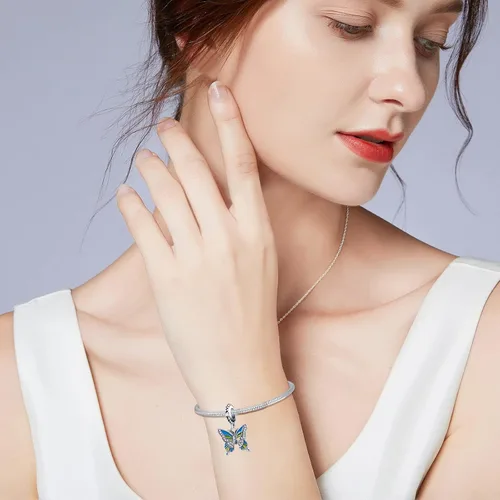 Vista 5 de Tedit Dijes de plata de ley 925 para pulseras y collares, colgante de mariposa de colores, regalos de joyería para mujeres, familiares y amigos