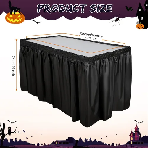 Vista 2 de Breling 4 piezas de falda de mesa de plástico de 29 pulgadas x 14 pies, desechables para mantel rectangular, boda, ducha, fiesta de cumpleaños, Negro