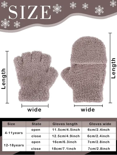 Vista 3 de 3 pares de guantes sin dedos para niños, guantes convertibles con tapa abatible, guantes de punto suave de invierno para niños y niñas