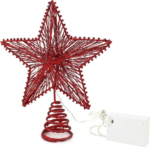 Vista 13 de CVHOMEDECO. Estrella Negra para la Copa del Árbol con Luces LED Blanco Cálido y Temporizador para Adornos de Remate de Árbol de Navidad y Decoración