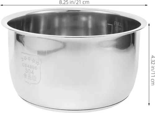 Vista 2 de Olla de arroz de acero inoxidable 304, olla interior de repuesto con parte inferior compuesta gruesa de 8.26 x 8.26 x 4.33 pulgadas, compatible