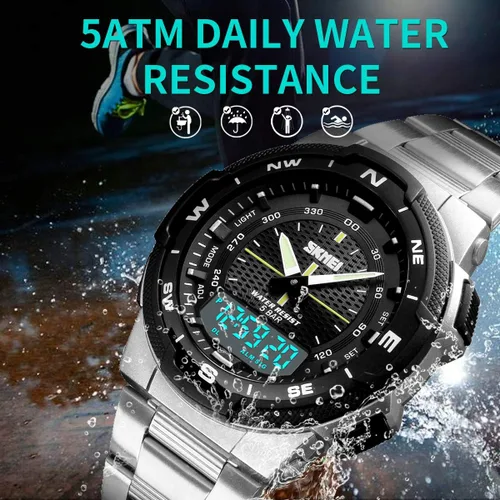 Vista 5 de findtime Reloj deportivo militar para hombre, impermeable, electrónico, digital, analógico, de doble pantalla
