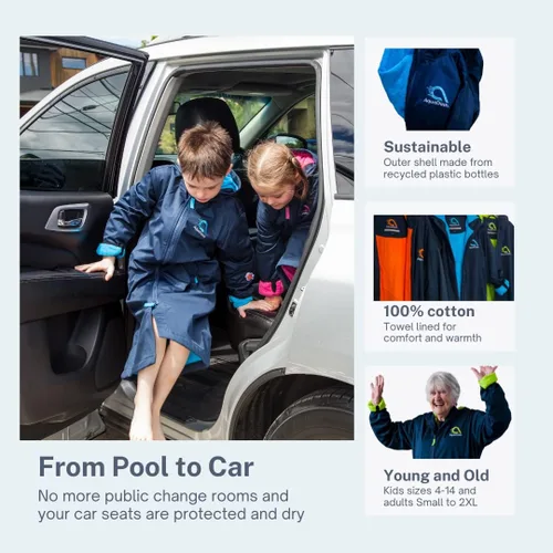 Vista 2 de AquaDash Parka de natación de telas sostenibles para adultos y niños, extra larga, algodón natural, anteriormente grandes parkas de natación