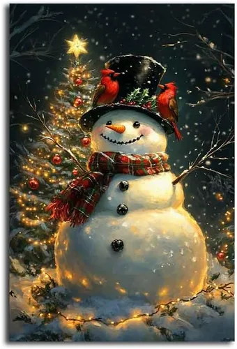 Vista 21 de MNFGMH Arte de pared de muñeco de nieve de Navidad, impresión en lienzo de vacaciones de invierno, imagen pintura de Navidad, regalo festivo