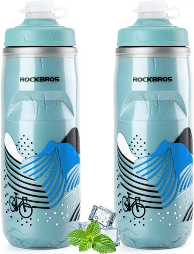 Vista 12 de ROCKBROS Botella de agua para bicicleta de 21 onzas, botella de agua para bicicleta para 5 horas de aislamiento, botella de agua deportiva Negro