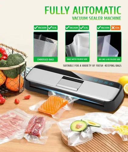 Vista 2 de Máquina selladora al vacío completamente automática de un solo toque, máquina selladora al vacío con motores dobles, cable de calefacción de 0.276