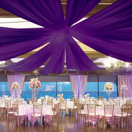 Vista 12 de FOTSHARER Cortinas de techo azules para decoración de boda, 5 x 10 pies, 6 paneles de tela de techo, cortinas de arco de boda, cortinas de gasa
