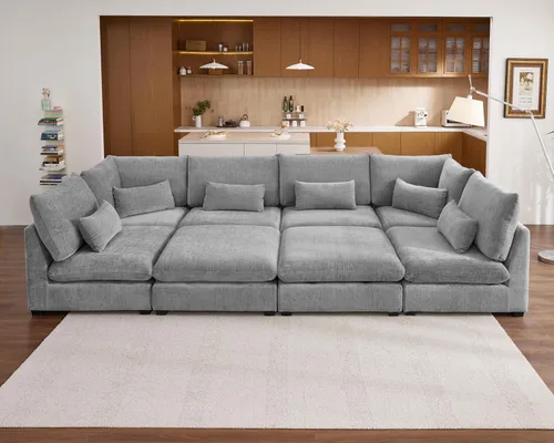 Vista 39 de Sofá Modular de Tamaño Grande, Sofá Seccional de Chenilla Cloud Extra Profundo con Chaise Otomana, Sofá Cama de Chenilla Esponjosa de 5 Asientos