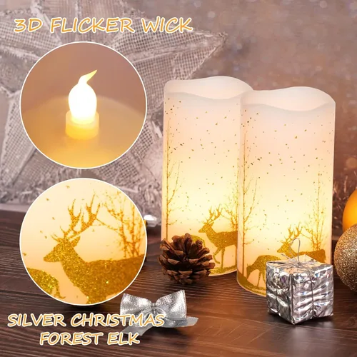 Vista 3 de 2 paquetes de velas sin llama parpadeantes LED de Navidad, velas de cera operadas por baterías con temporizador y control remoto, velas sin llama
