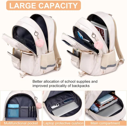 Vista 2 de Linda mochila escolar para adolescentes y mujeres estudiantes – Mochila grande para laptop de 15.6 pulgadas – Mochila de viaje para escuela