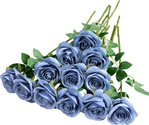 Vista 9 de 12 piezas Rosas Flores Artificiales Rosas Falsas Azul Bebé Rosas de Seda Flores de Seda Blancas Rosas con Tallos Largos para Bodas Hogar Fiestas