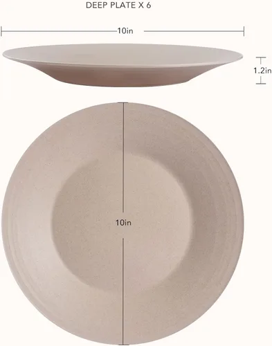 Vista 2 de Platos de paja de trigo de 10 pulgadas, aptos para lavavajillas y microondas, ligeros, reutilizables, irrompibles, no tóxicos, sin BPA y saludables