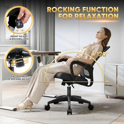 Vista 5 de Magshion Silla ergonómica de escritorio de oficina, silla de computadora de malla con respaldo medio, silla giratoria con respaldo transpirable