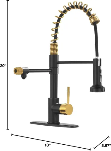 Vista 10 de GIMILI Grifo de agua potable negro y dorado 3 en 1 estilo comercial desplegable con filtro de una sola manija para sistema de filtración de agua