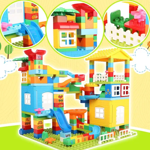 Vista 3 de Bloques de construcción de Marble Run con 6 bolas, 179 piezas de juguetes de construcción de castillo grande, juego de juguetes de construcción