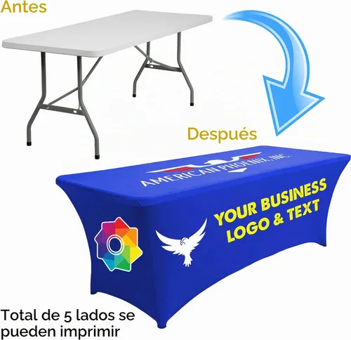 Vista 2 de UV Centre - Mantel con logotipo personalizado, mantel de elastano personalizado con tu diseño, imagen, logotipo y texto, mantel elástico ajustable