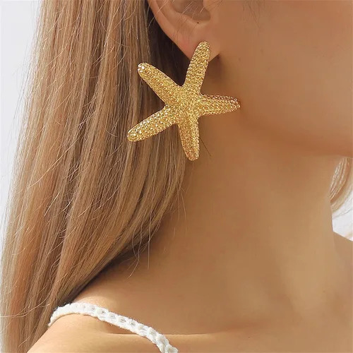 Vista 3 de Harry and Henry Collar de estrella de mar para mujer, aretes de estrella de mar de oro, collar con colgante de estrella de mar, aretes de tuerca