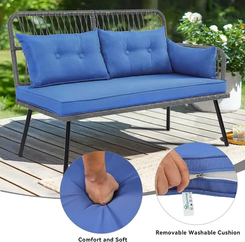 Vista 5 de YITAHOME Muebles de patio en forma de L para exteriores, juego de sofá seccional para patio trasero, porche con cojines gruesos, tumbona gris + azul