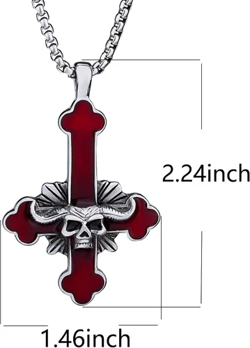 Vista 2 de ELFASIO Collar de cruz invertida de acero inoxidable para hombres y mujeres, diseño de cruz del diablo, cadena con colgante de cruz satánica al