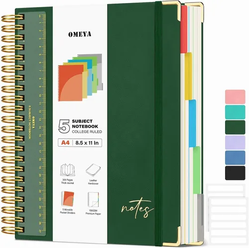 Vista 19 de Cuaderno espiral de cuero con 5 temas: cuaderno de tapa dura con rayas Verde