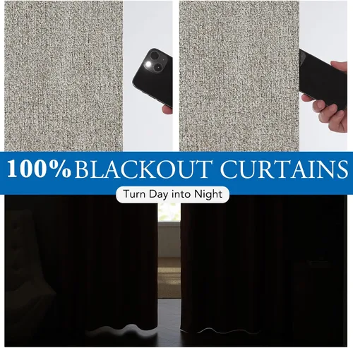 Vista 4 de Beauoop Cortinas de lino 100% opacas de 96 pulgadas de largo, 2 paneles para dormitorio, sala de estar, gris pardo con parte trasera blanca