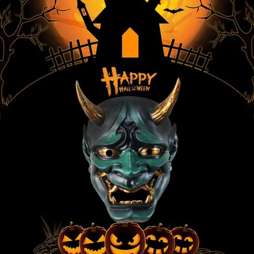 Vista 8 de Máscara de Kabuki Hannya del demonio malvado japonés, decorativa para Halloween, máscara de Oni Samurai Kabuki, Prajna Devil, máscara de Hannya