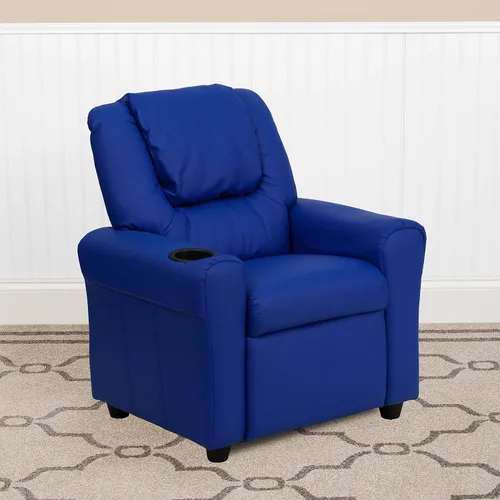 Vista 16 de EMMA + OLIVER Sillón reclinable infantil de vinilo beige con portavasos y reposacabezas