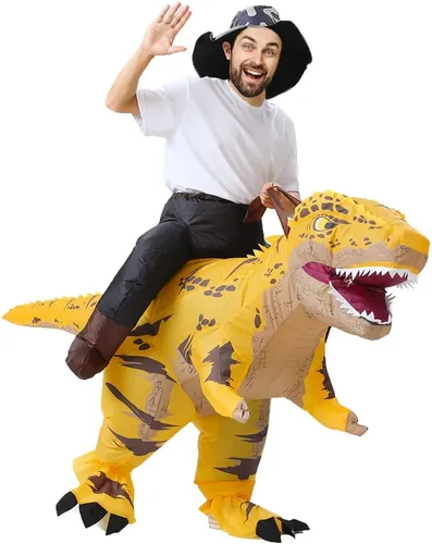 Vista 3 de MXoSUM Disfraz inflable de dinosaurio para adultos, disfraz de Halloween T-REX, divertido disfraz de dinosaurio inflable