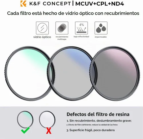 Vista 2 de K&F CONCEPT Kit de filtro de lente UV/CPL/ND de 2.047 in