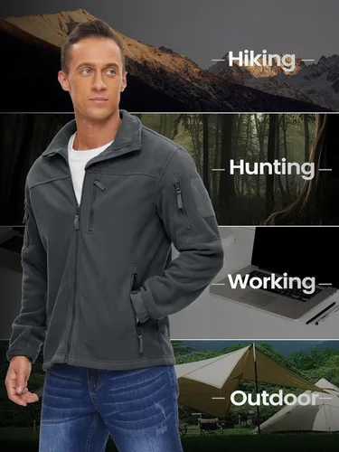 Vista 7 de TACVASEN Chaqueta de forro polar para hombre, chaqueta de invierno con cremallera completa, chaqueta táctica ligera, abrigos de senderismo al aire