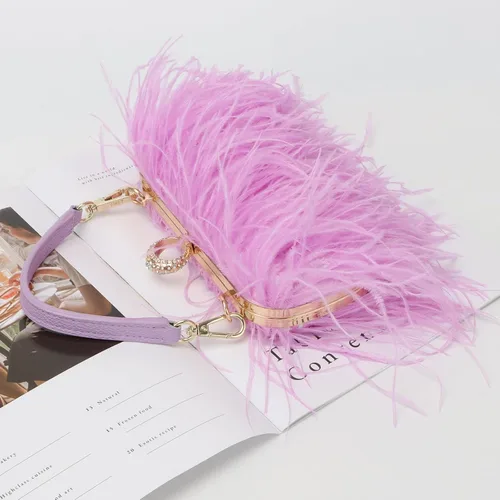Vista 7 de Bolso de mano para mujer, bolso de mano de plumas, bolso de noche, bolso cruzado de hombro, bolso de fiesta de boda