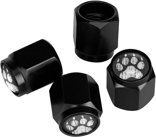 Vista 6 de Wolf - Tapones de válvula de neumático con bandera americana, tapas de válvula de neumático de aluminio negro, cubiertas universales