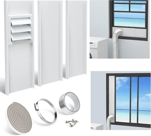 Vista 9 de LBG Products Kit de ventana de ventilación para secadora con cubierta de ventilación de cierre automático con pantalla para manguera de ventilación