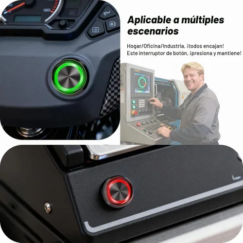 Vista 6 de Interruptor de botón de 15 amperios, interruptor de botón de cierre de 16 mm (0,63") 12V-24V AC/DC con luz LED impermeable IP67 tipo ojo de ángel