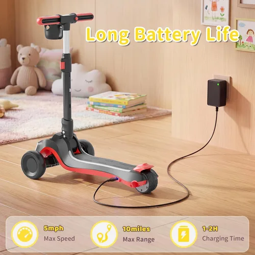 Vista 3 de SIMATE Electric Scooter for Kids Ages 3+, 3 Wheel Balance Scooter, 3 Adjustable Heights, Foldable & LED Display & Thumb Throttle, Long