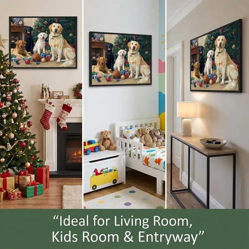 Vista 3 de Artiluxy Arte de pared de perro navideño, lienzo navideño de 24 x 18 pulgadas para sala de estar y habitación de los niños, bonita decoración