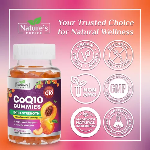 Vista 4 de Gomitas CoQ10 para adultos – Coenzima Q10 100 mg por porción – 3 veces más fuerza, suplemento antioxidante de alta absorción para apoyo a la salud