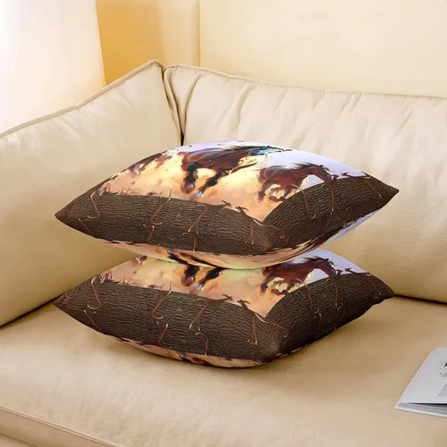 Vista 3 de Juego de 2 fundas de almohada de caballo de 24 x 24 pulgadas, fundas de almohada decorativas de caballo de granja occidental, fundas de almohada